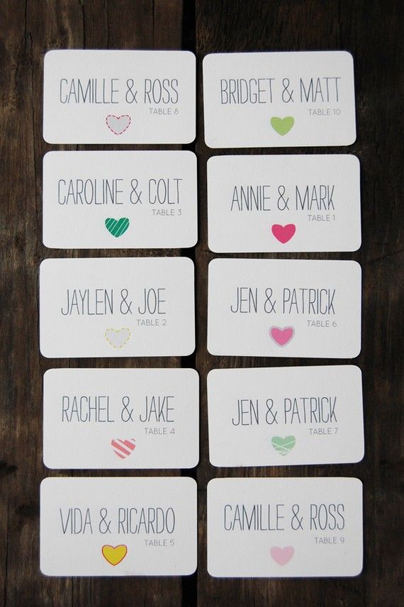 Mismatched Hearts Seating Cards | by Ruffly Owl Paper Co  via Etsy