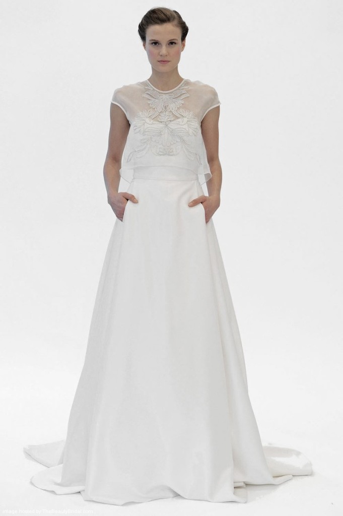 Lace high illusion neck A-Line bridal dress with strapless sweetheart bodice