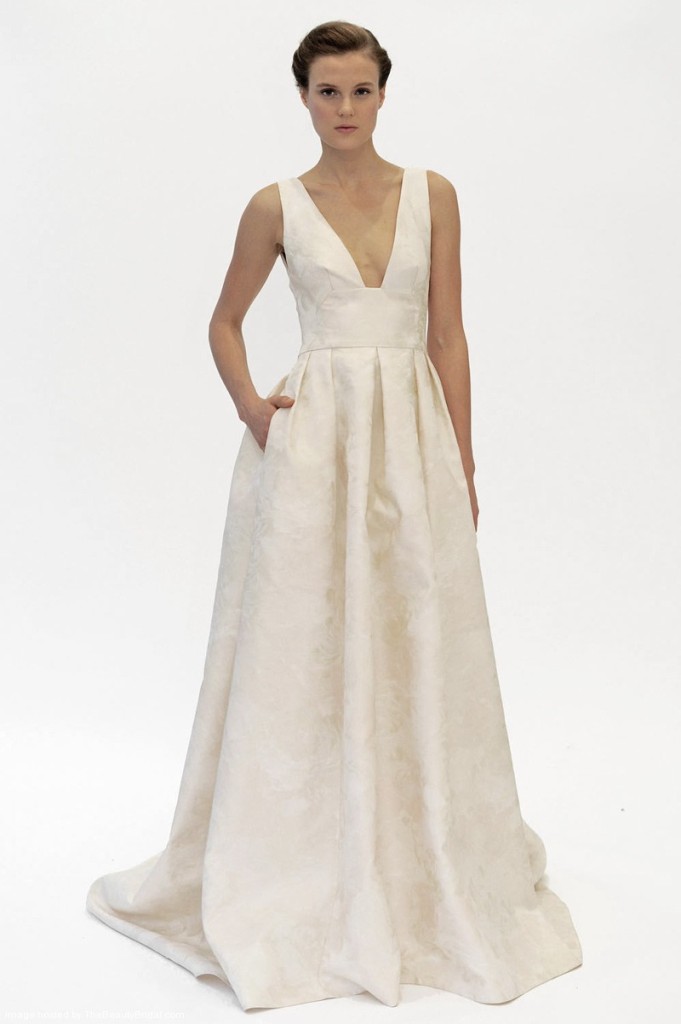 Deep V-neck A-Line bridal gown with pockets